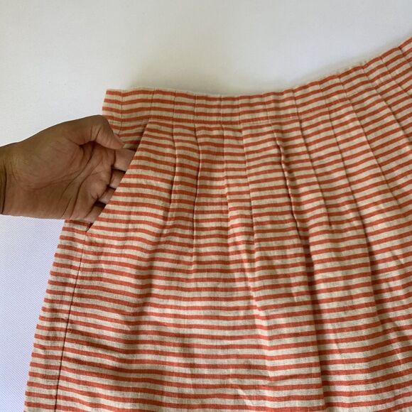 NWT LOFT Skirt Women 4 Pink Orange Linen Stripe Pockets Preppy Twee Career Color - Picture 4 of 8